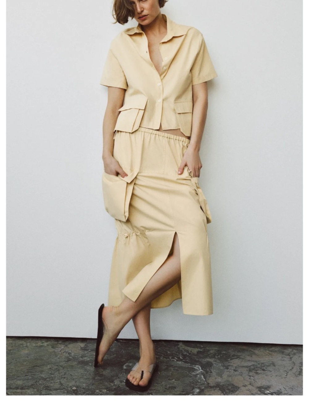 NWT Zara yellow cargo midi skirt